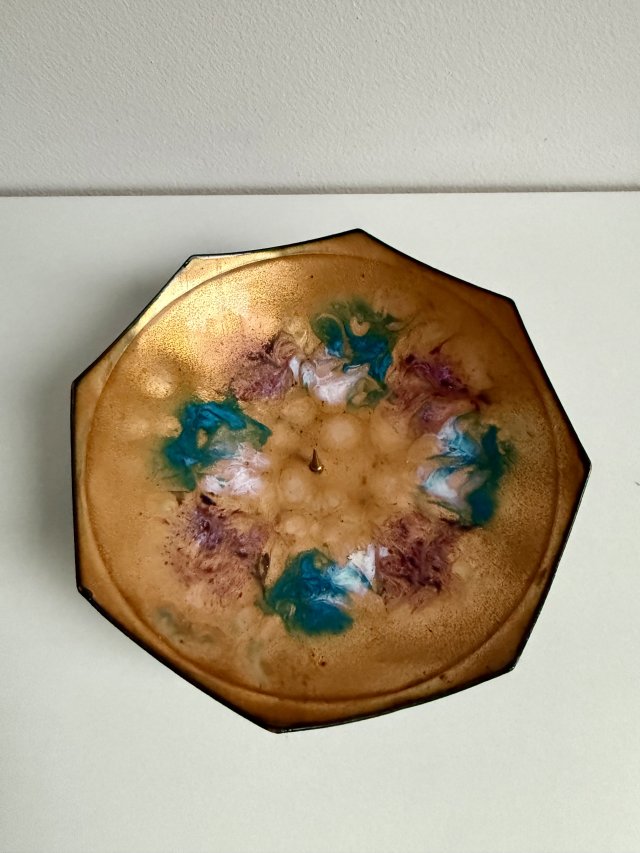 Swiecznik miedziany Emaliowany Vintage