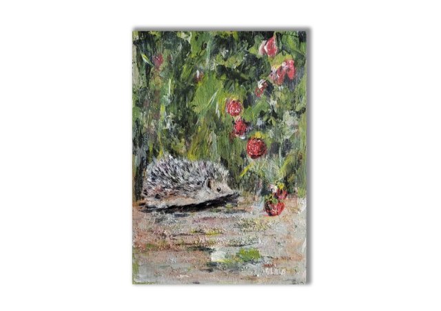 Obraz ręcznie malowany "'Jeż i truskawki"