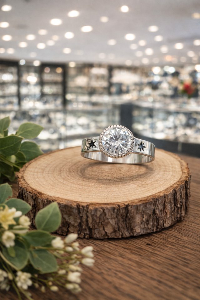 Srebrny 925 pierścionek z cyrkonią i gwiazdami