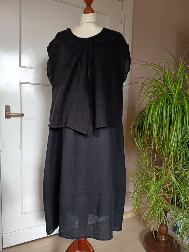 Letnia,czarna sukienka 100% len Metka