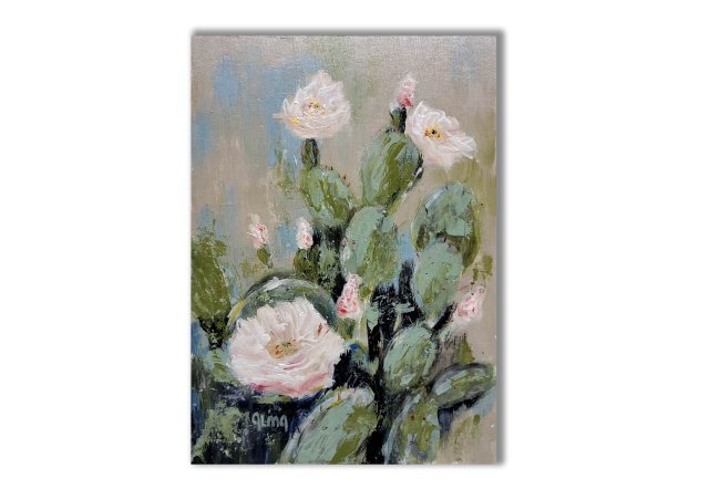 Obraz ręcznie malowany "Kaktusy z kwiatami"