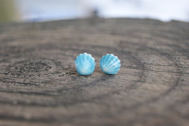 Kolczyki Muszelki "Turkusowy Brzeg"- ceramiczne sztyfty