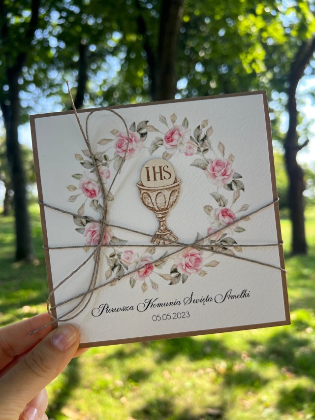 Kartka komunijna personalizowana pamiątka komunii z życzeniami
