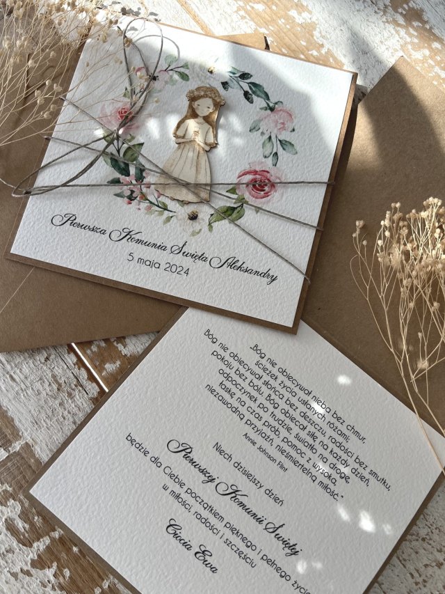 Kartka komunijna personalizowana pamiątka komunii z życzeniami