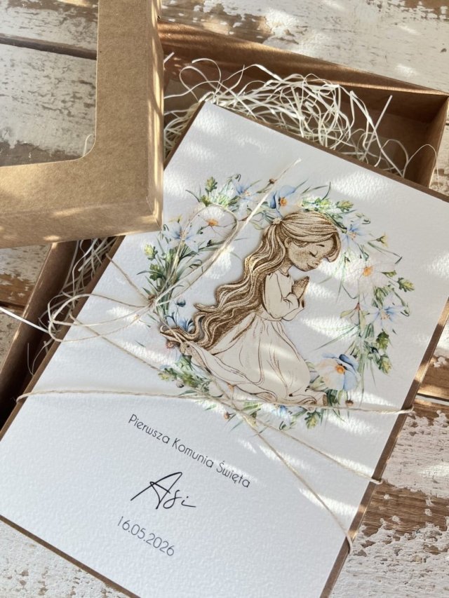 Kartka komunijna A5 personalizowana pamiątka komunii z życzeniami