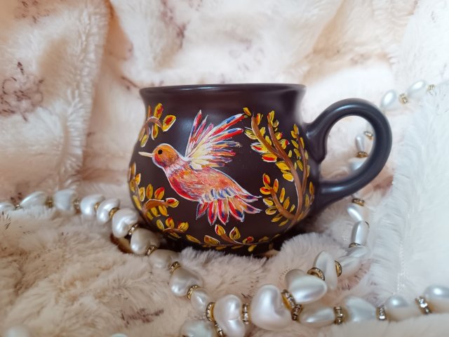 Ręcznie malowany koliber kubek baryłka 300 ml.