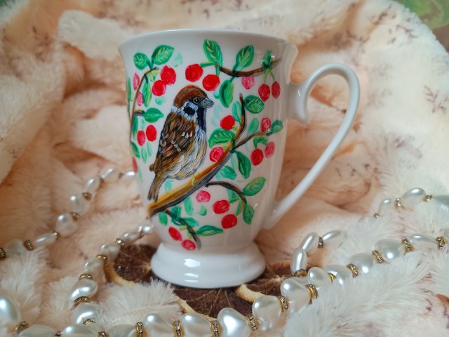 Ręcznie malowany wiśniowy mazurek kubek śniadaniowy