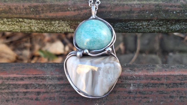 Krzemień i amazonit - wisiorek