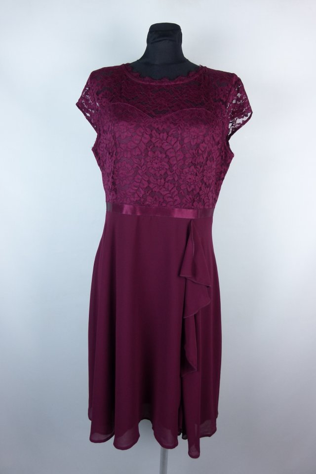 Miusol szyfonowa sukienka z koronką do kolan / L