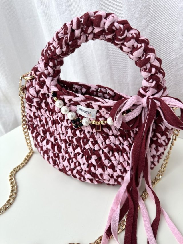 Torebka Cherry z naturalnymi kamieniami i kokardką