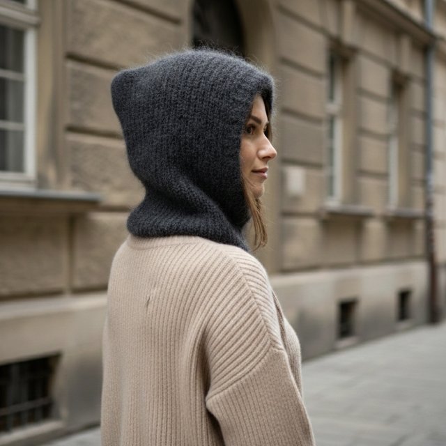 Miękka ciepła balaclava kominiarka kaptur czapka alpaka merino ręczna robota