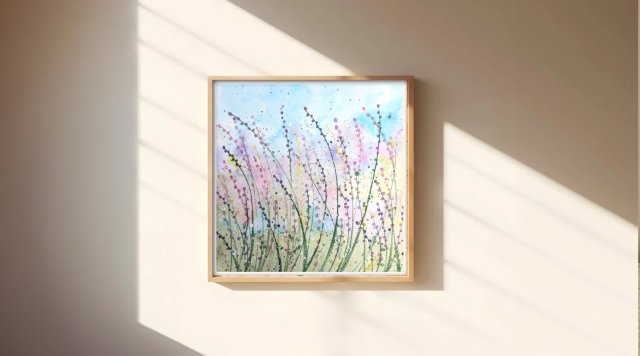 Akwarela 23x23cm. Kolorowa łąka