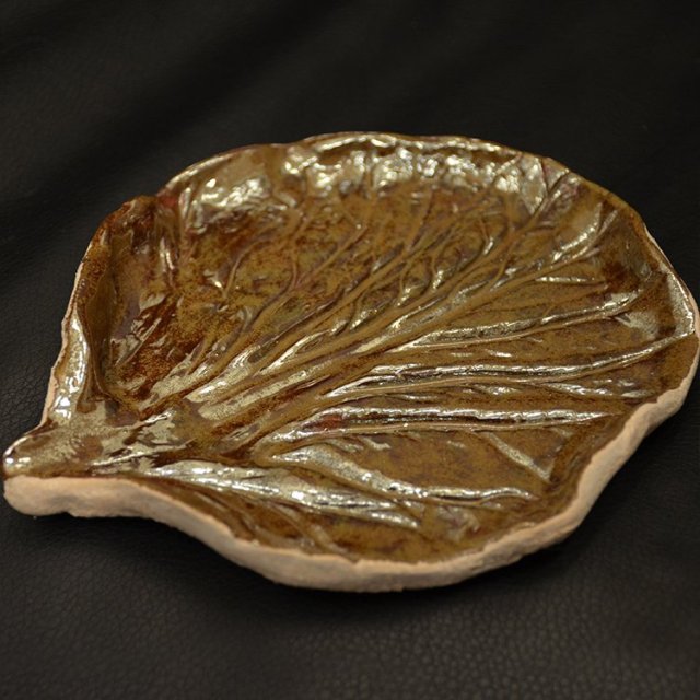 Złoty liść. Patera, podstawka na świeczki. Ręcznie robione