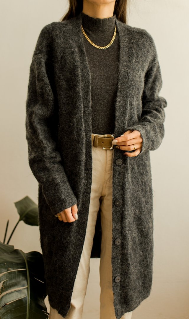 Wełniano-moherowy kardigan M