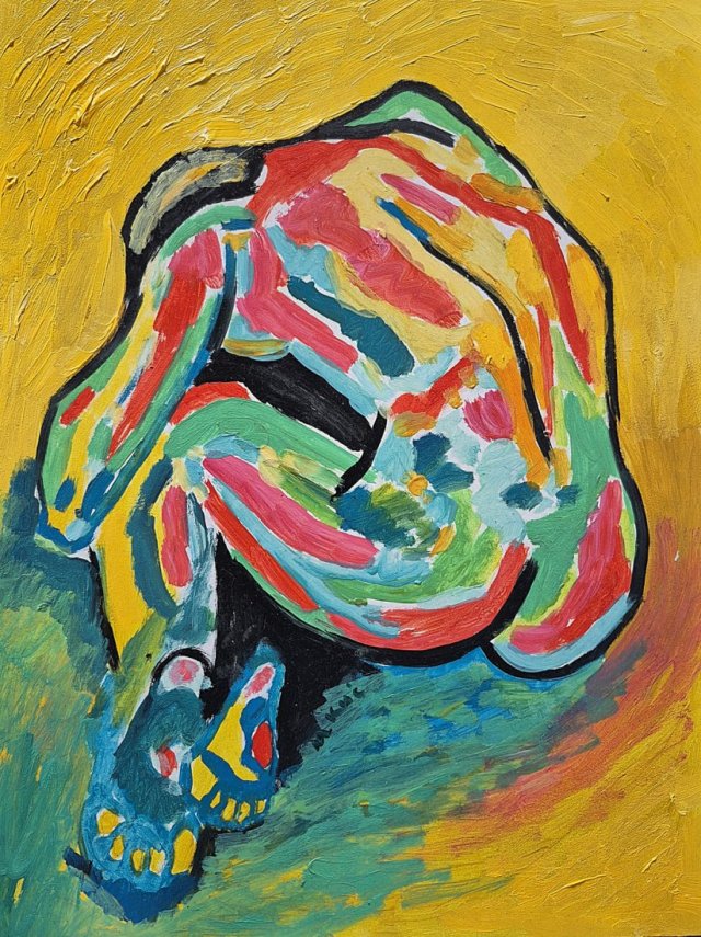 kolorowy obraz olejny do salonu akt naga kobieta