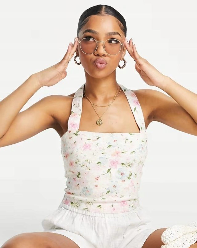 ABERCROMBIE & FITCH crop top floral 34 XS LNIANY