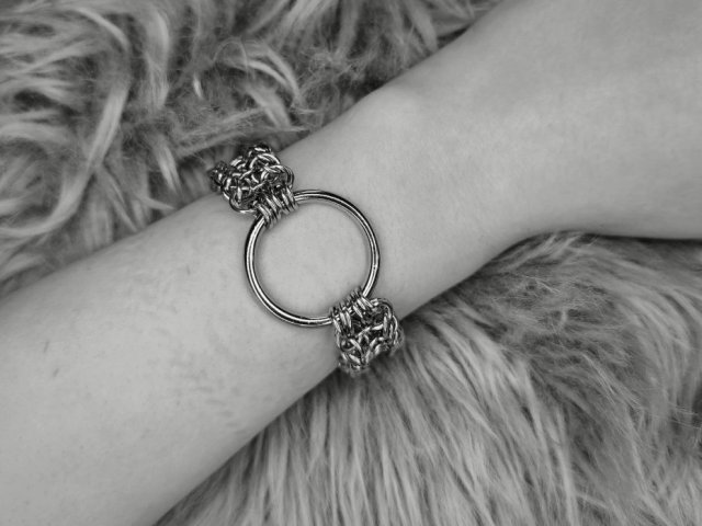 Bransoletka chainmaille z dużym ringiem – stal chirurgiczna, ciężka gothic punk industrial, custom rozmiar