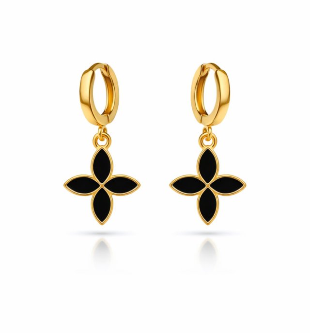 kolczyki SIMPLE BLACK- srebro złocone 24K