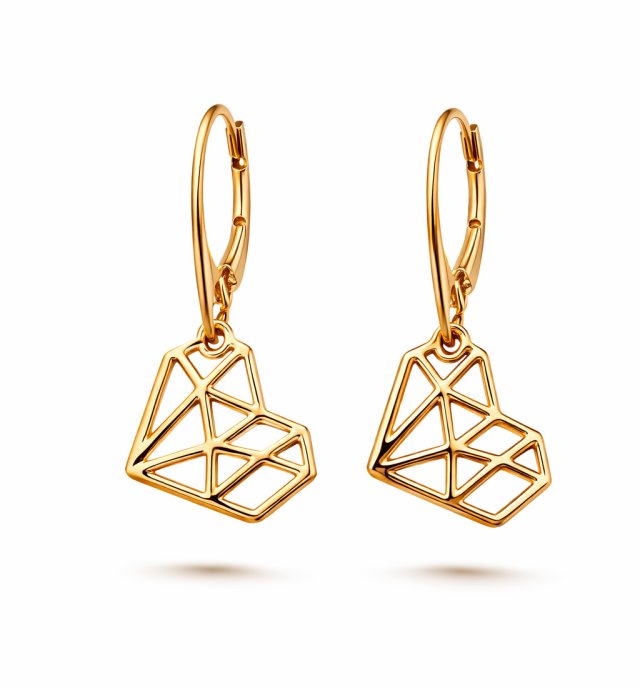 kolczyki ORIGAMI HEARTS- srebro złocone 24K