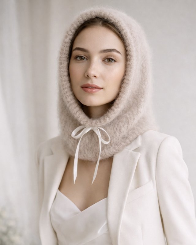 Balaclava ślubna Anti-Bride z alpaki i merino ręczna robota marcepan