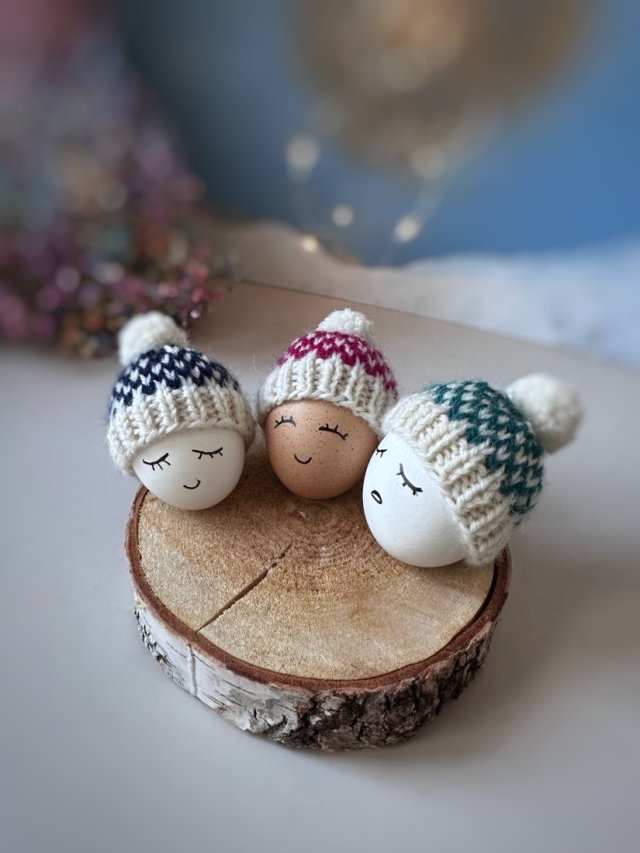 Czapeczki na jajka wielkanocne - zestaw 3 szt. (granat, malina, morski)