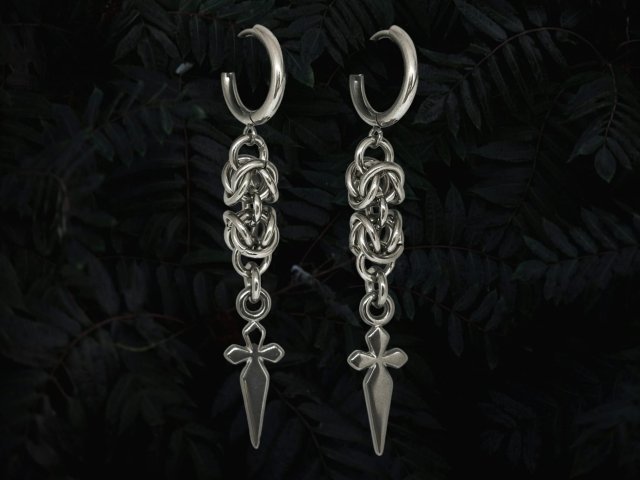 Kolczyki chainmaille z mieczami stal chirurgiczna gothic punk vampire
