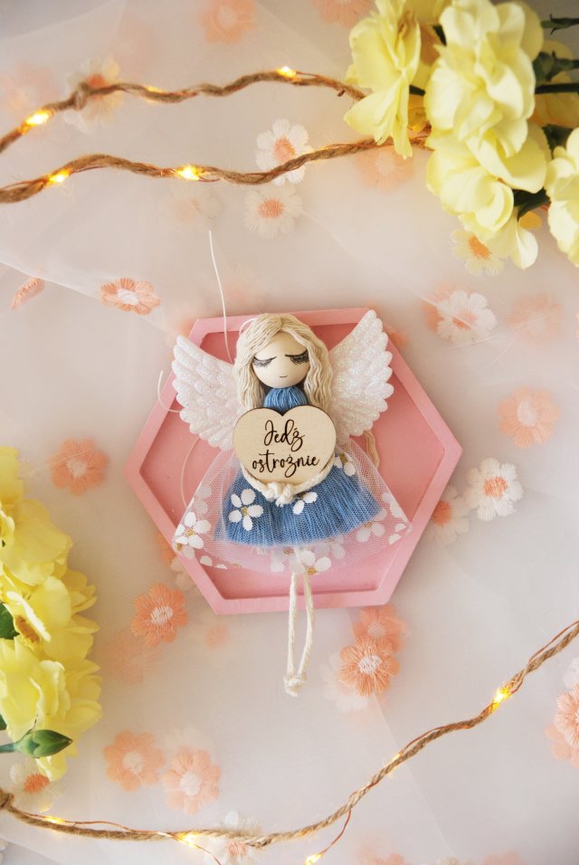 Zawieszka do samochodu Aniołek - Jedź ostrożnie - niebieski | Do auta