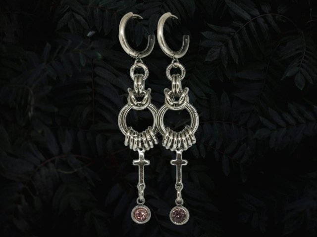 Kolczyki chainmaille z cyrkonią jasny róż stal chirurgiczna punk