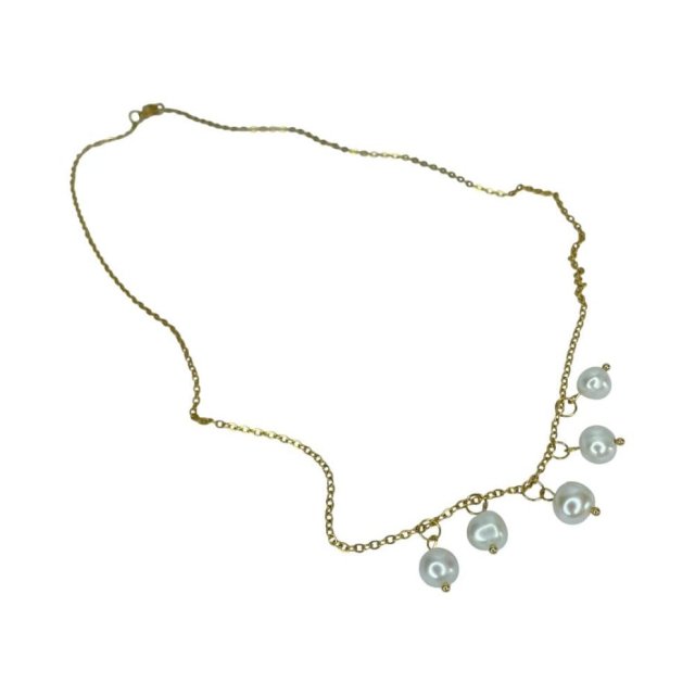 Pozłacany łańcuszek z perłowymi wisiorkami c1319