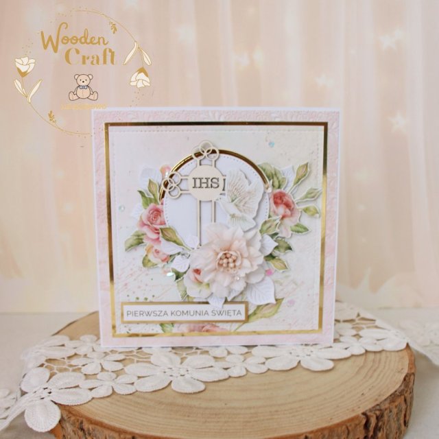 Kartka komunijna, Pamiątka Pierwszej Komunii, prezent "Rose Wine 1" GOTOWA