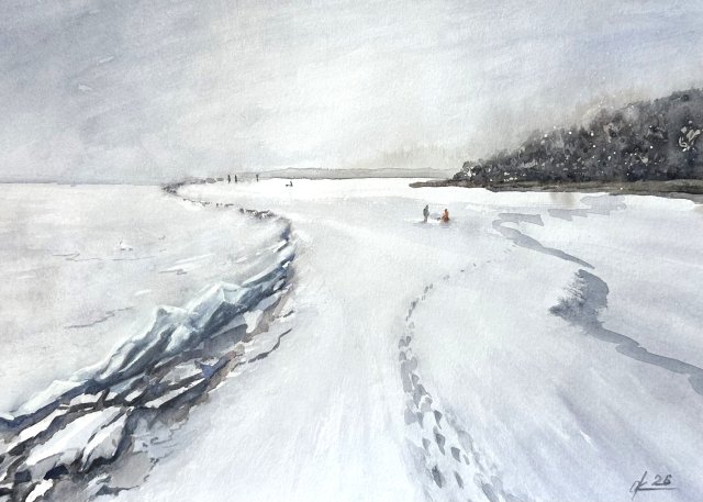 Zimowe wędkowanie 30/42cm. Original Akwarela A3