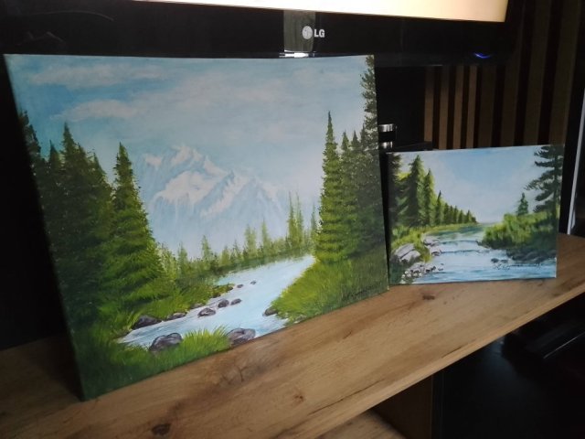 ZESTAW RĘCZNIE MALOWANYCH OBRAZÓW - WIOSENNO-LETNI PEJZAŻ GÓRSKI, 1 obraz GRATIS!