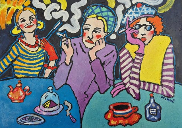 obraz do salonu olejny divy plotka w trzech aktach