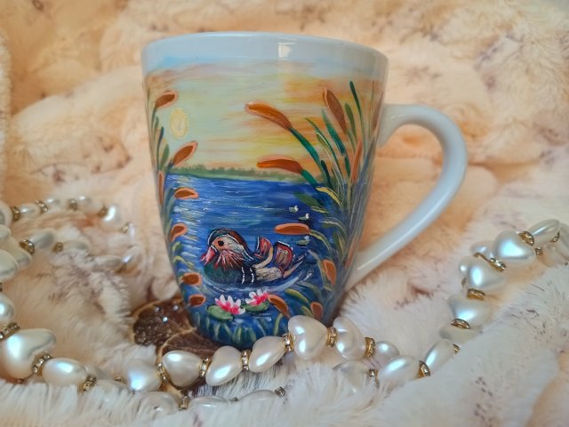 Barwny ręcznie malowany kubek Kaczka 300 ml.
