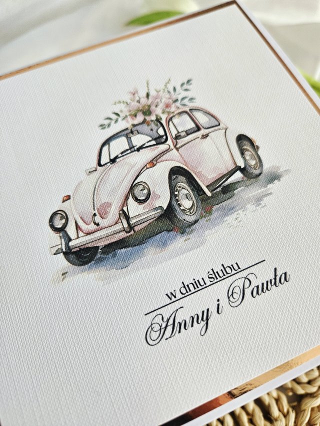 Ślubna kartka do koperty z autem na zamówienie