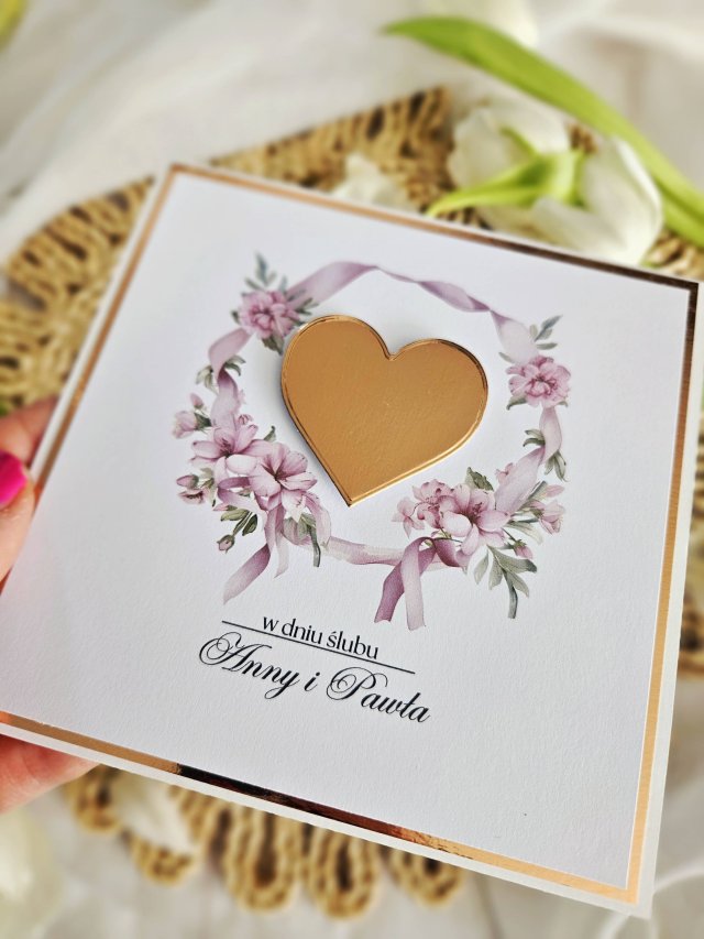 Ślubna kartka do koperty z sercem na zamówienie