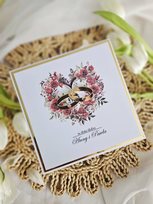Ślubna kartka do koperty z obrączkami na zamówienie
