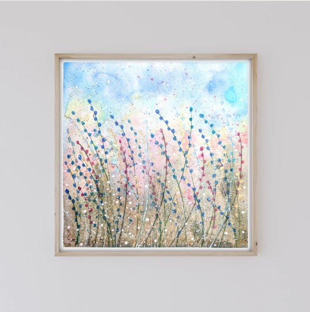 Akwarela 23x23cm. Kolorowa łąka