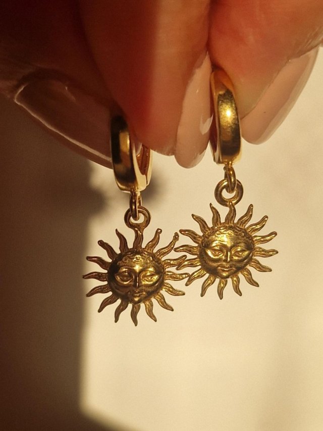 Wiszące złote kolczyki słońca z pozłacanego srebra 925