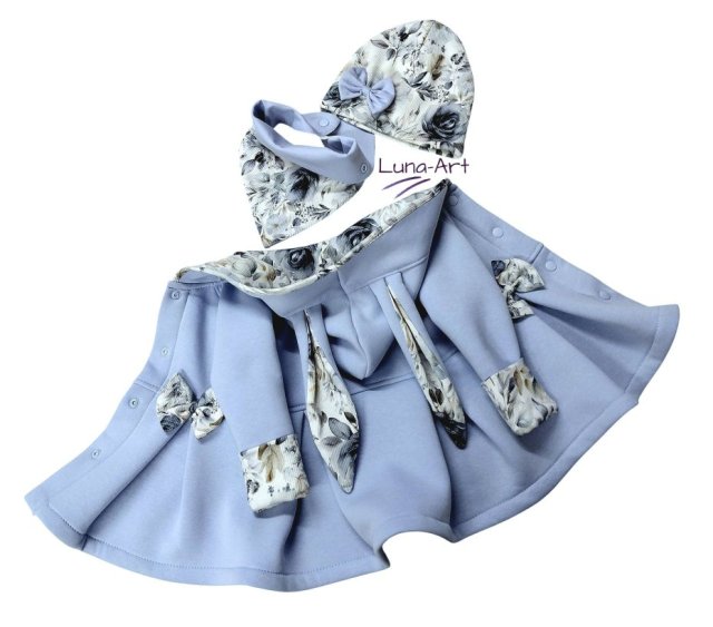 Komplet płaszczyk z uszami oraz czapka i chustka r.68/74