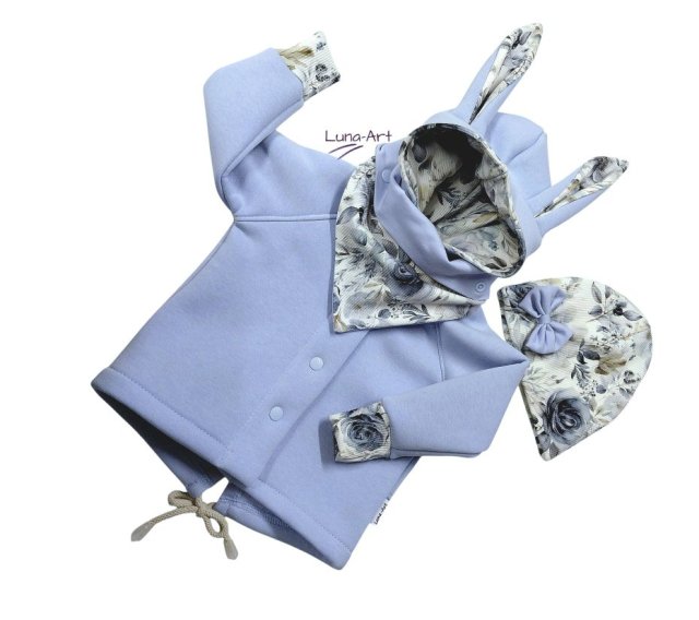 Komplet bluza z uszami oraz czapka i chustka r.104/110