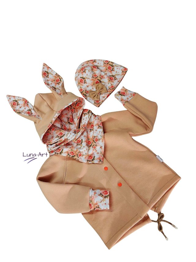 Komplet bluza z uszami oraz czapka i chustka r.80/86