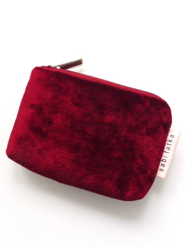 Welurowy portfel etui na karty Bordowy