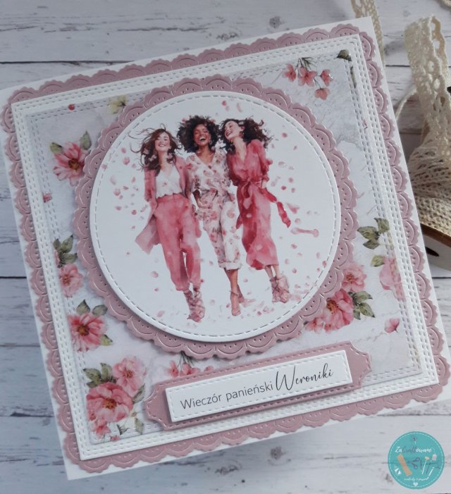 Kartka na wieczór panieński w różu, personalizacja