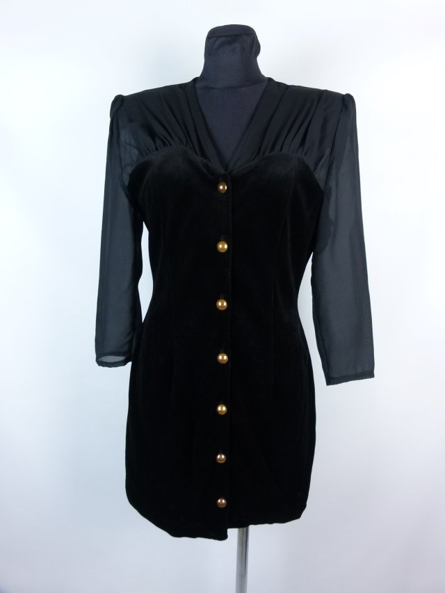 KIM London czarna sukienka szyfon welur vintage / 12 - M