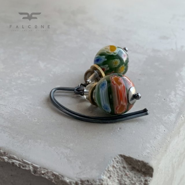 Kolczyki Green Millefiori & Smoky Gray