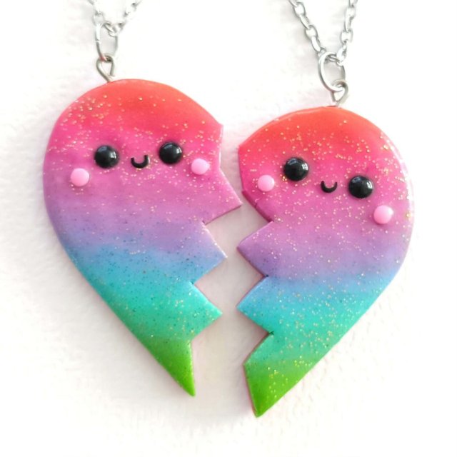 Tęczowy Naszyjnik 2 Połówki Serca