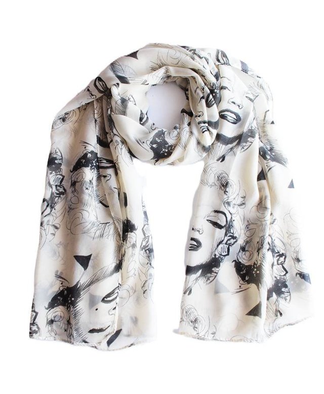 Marilyn Monroe Zwiewny szal vintage szalik apaszka wiskoza jedwab chusta