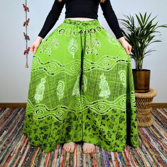 spodnie palazzo rangoli - zielony | indie | bawełna