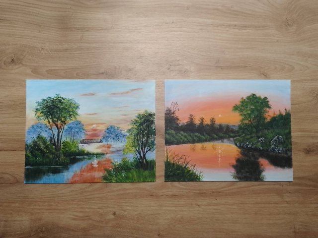 WYPRZEDAŻ KOLEKCJI - ZESTAW RĘCZNIE MALOWANYCH OBRAZÓW - ROMANTYCZNE WSCHODY I ZACHODY - 2x 24x30cm